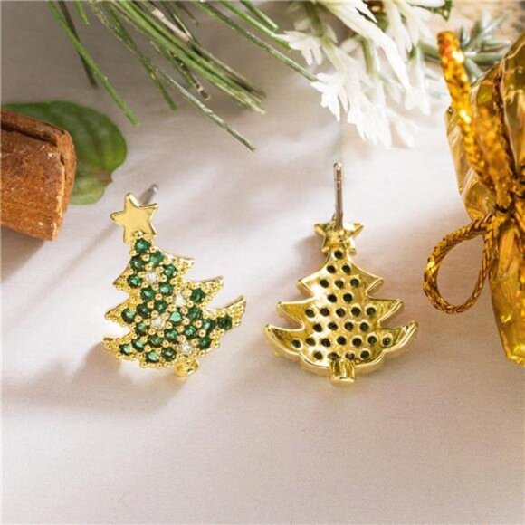 β¨ Green Christmas Tree Earrings | Sparkling Cubic Zirconia Studs - Picture 3 of 5